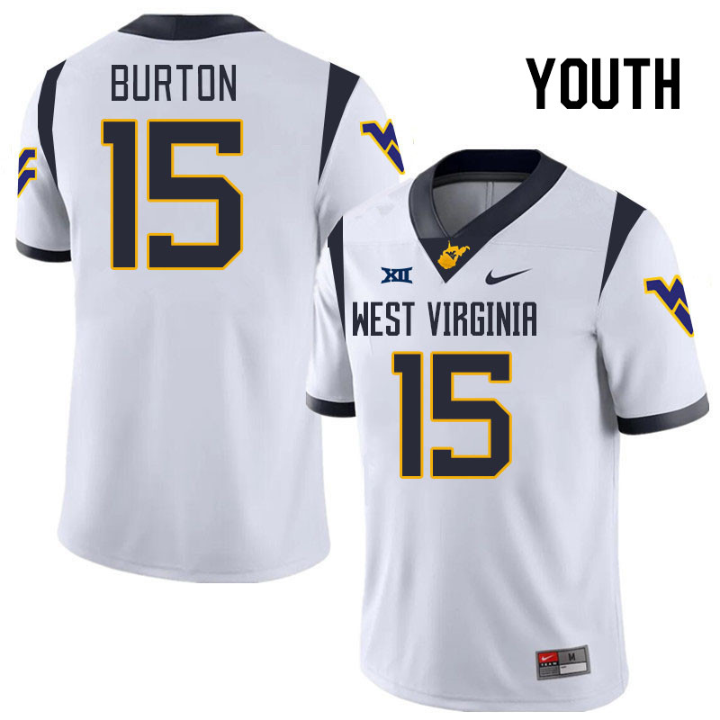 Youth #15 Ryder Burton West Virginia Mountaineers College 2024 New Uniforms Football Jerseys Stitche